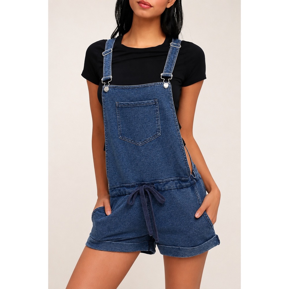 Z Supply Womens Blue French Terry Denim Knit Shortall Overalls Size XS